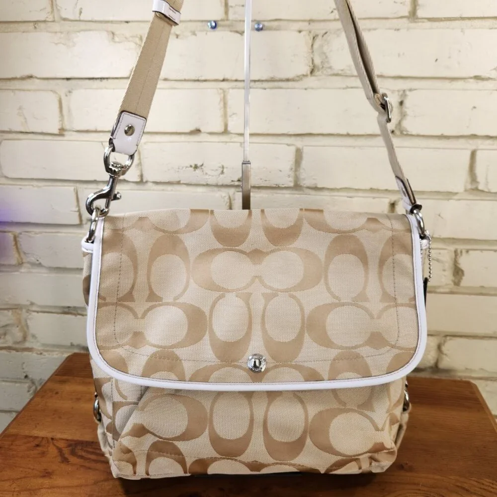 Coach Kyra Signature Khaki Messenger Shoulder Bag Purse